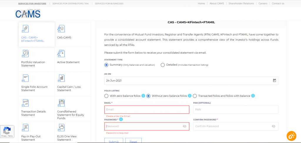 How to get a Consolidated Account Statement CAS CAMSKFintechFTAMIL