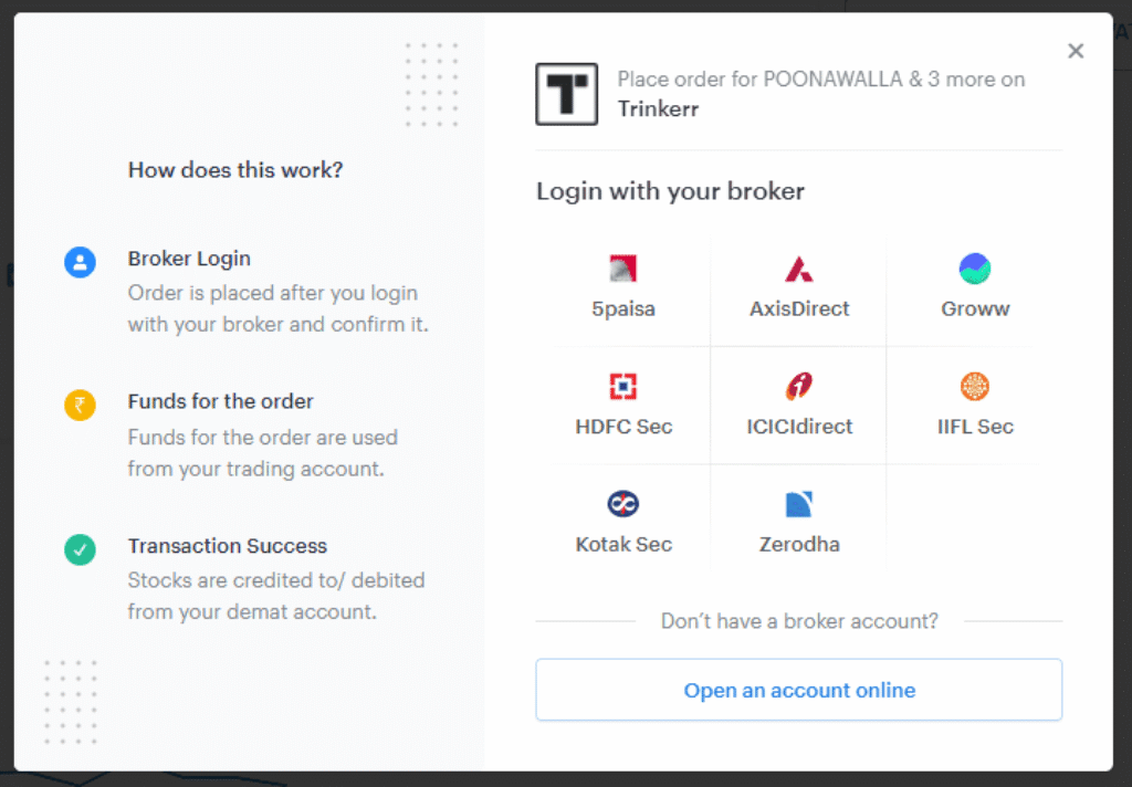 Connect with your existing broker on Trinkerr