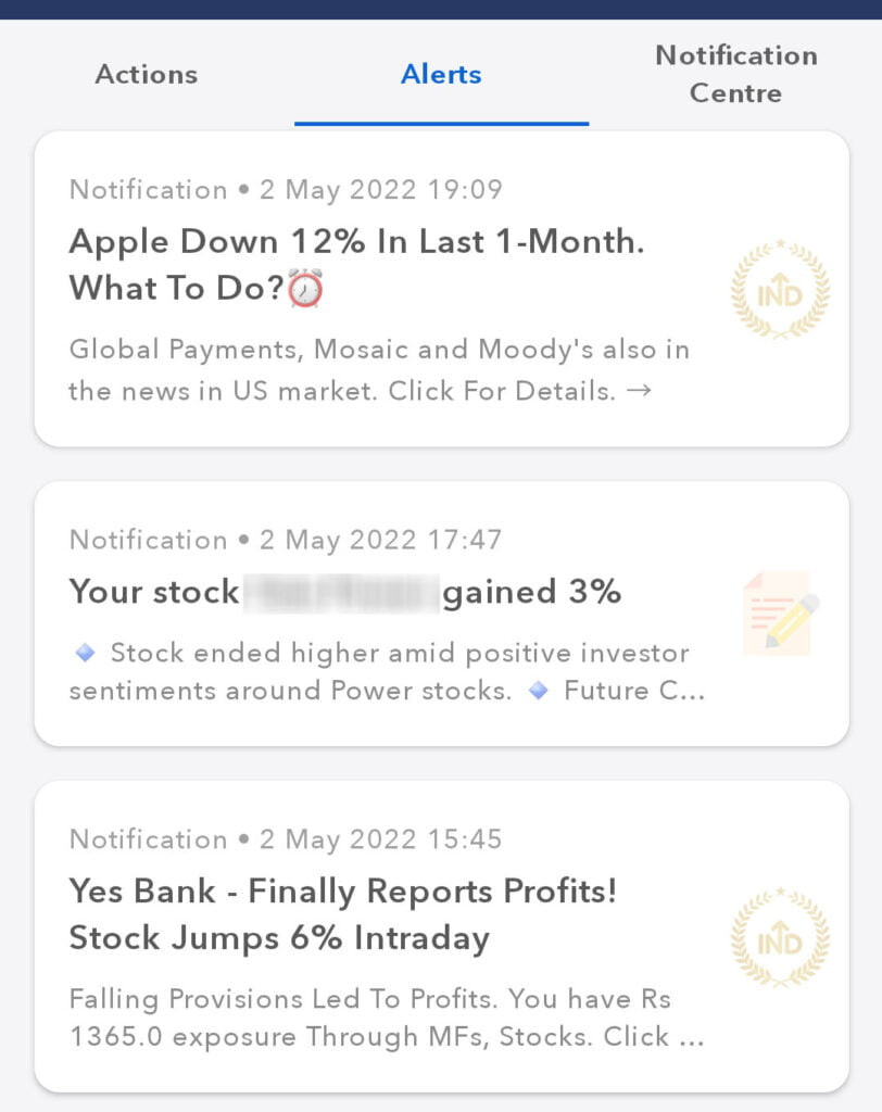 Indmoney stock alerts in notifications