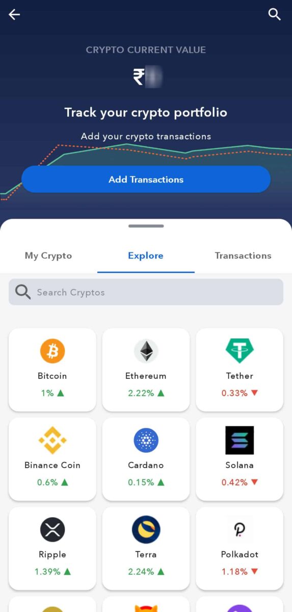 Track crypto portpolio on Indmoney